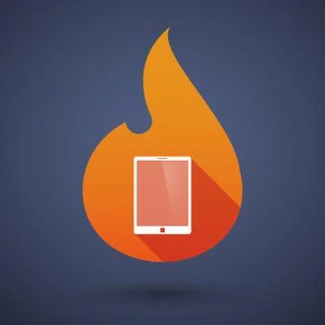 Long shadow vector flame icon with a tablet computer Stock Illustration