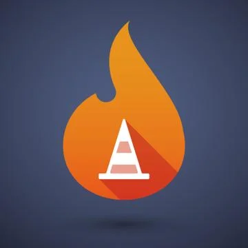 Long shadow vector flame icon with a road cone Stock Illustration