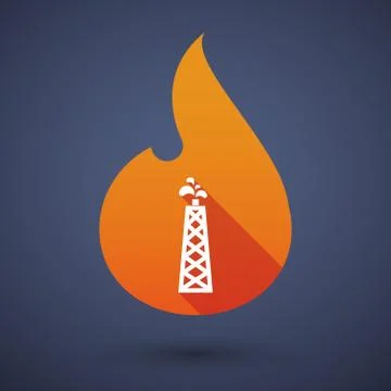 Long shadow vector flame icon with an oil tower Stock Illustration