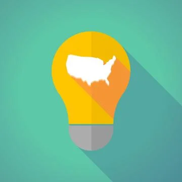Long shadow vector light bulb with  a map of the USA Stock Illustration