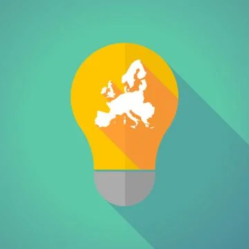 Long shadow vector light bulb with  a map of Europe Stock Illustration