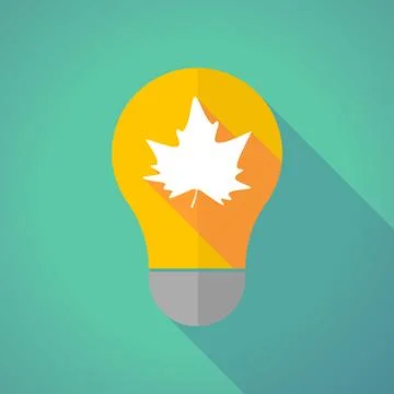 Long shadow vector light bulb with an autumn leaf tree Stock Illustration