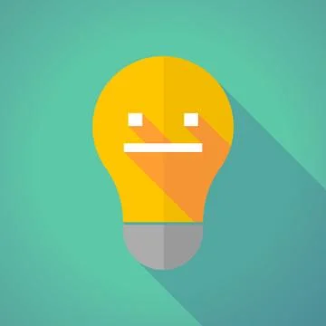 Long shadow vector light bulb with a emotionless text face Stock Illustration