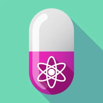 Long shadow vector pill with an atom Stock Illustration