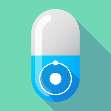 Long shadow vector pill with an atom Stock Illustration