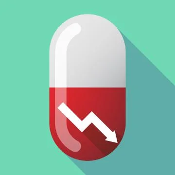 Long shadow vector pill with a descending graph 库存插图