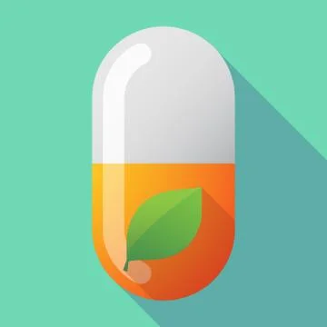 Long shadow vector pill with a green  leaf Stock Illustration