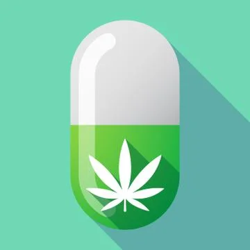 Long shadow vector pill with a marijuana leaf Illustrazione stock