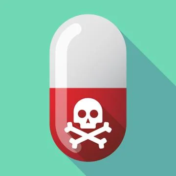 Long shadow vector pill with a skull Stock Illustration