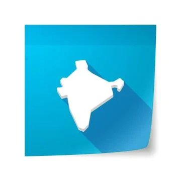 Long shadow vector sticky note icon with  a map of India Stock Illustration