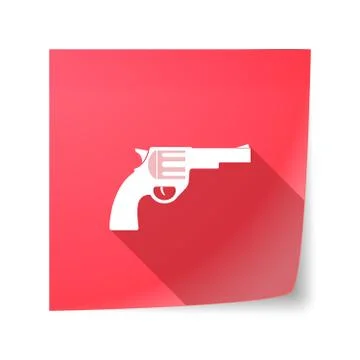 Long shadow vector sticky note icon with a gun Stock Illustration
