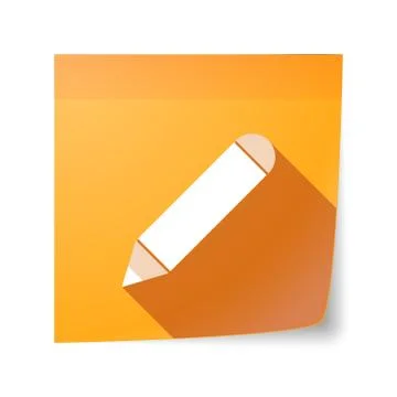 Long shadow vector sticky note icon with a pencil Stock Illustration