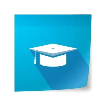 Long shadow vector sticky note icon with a graduation cap Stock Illustration