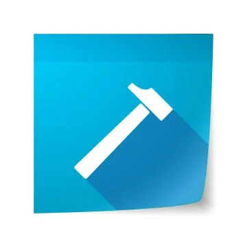 Long shadow vector sticky note icon with a hammer Stock Illustration