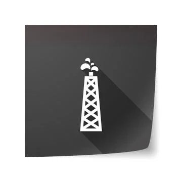 Long shadow vector sticky note icon with an oil tower Stock Illustration
