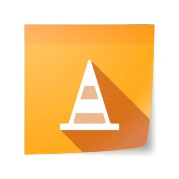 Long shadow vector sticky note icon with a road cone Stock Illustration