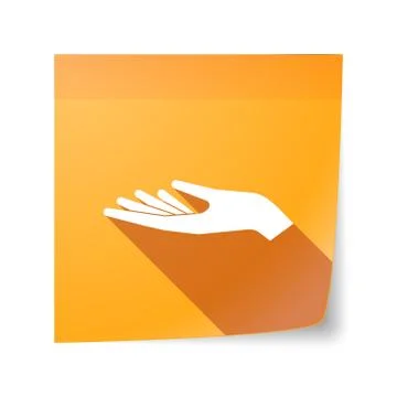 Long shadow vector sticky note icon with a hand offering Stock Illustration