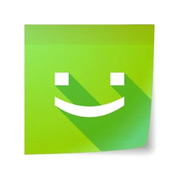 Long shadow vector sticky note icon with a smile text face Stock Illustration
