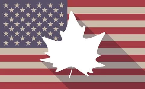 Long shadow vector USA flag icon with an autumn leaf tree Stock Illustration