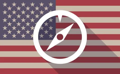 Long shadow vector USA flag icon with a compass Stock Illustration