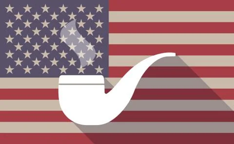 Long shadow vector USA flag icon with a smoking pipe Stock Illustration