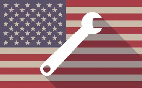 Long shadow vector USA flag icon with a spanner Stock Illustration