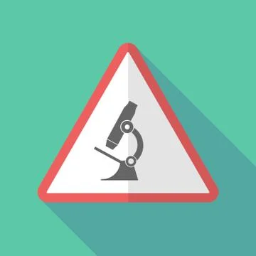 Long shadow warning sign with  a microscope icon Stock Illustration
