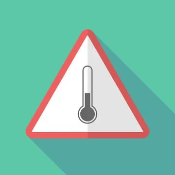 Long shadow warning sign with  a thermometer icon Stock Illustration