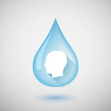Long shadow water drop icon with a male head Stock Illustration