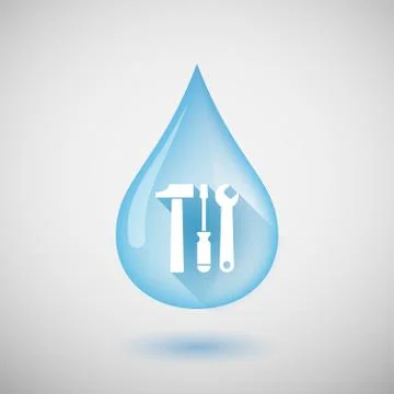 Long shadow water drop icon with a tool set Ilustração Stock
