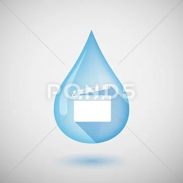 Long shadow water drop icon with a clapperboard Stock Illustration