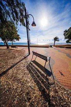 Long Shadows on the Beachside Path Foto stock