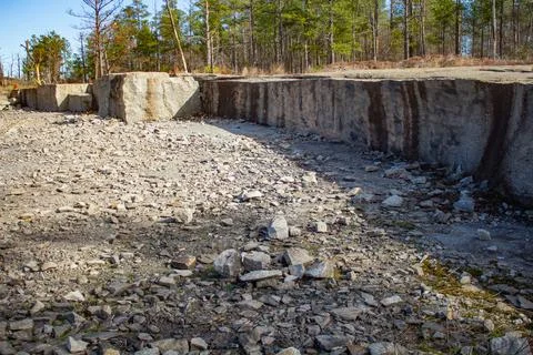 The long sharp edge of an old stone quarry in Atlanta, Georgia Stock Photos