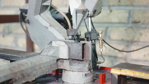 Long sharp saw of automated cutting machine with special water cooling system in Stock Footage 262661543