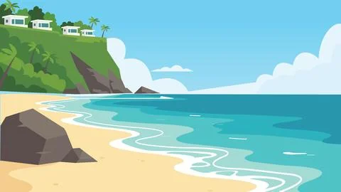Long Shoreline Bali Beach Flat Design Illustration 스톡 일러스트