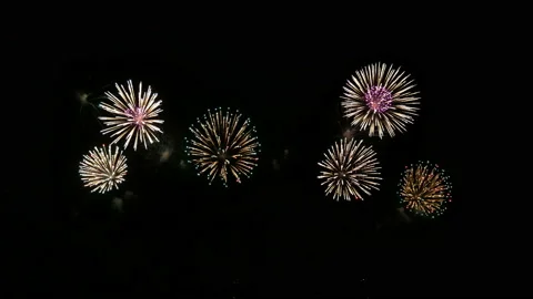 Long shot 30s, loop of real shining fireworks background for new year's eve Video stock 144680605