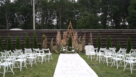 Long shot of beautiful ceremoly location. Amazing place for wedding ceremony Stock Footage 148564992
