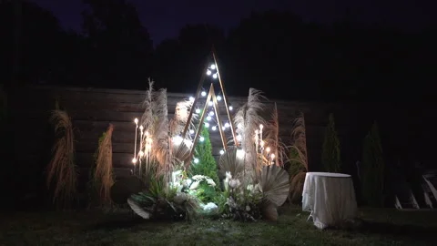 Long shot of beautiful wedding ceremony venue. Romantic place for wedding Stock Footage 148564356