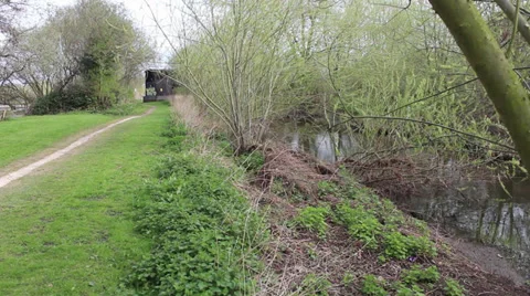Long shot bridge and river Stock Footage 34624647