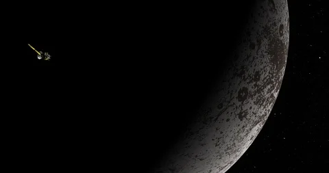 Long shot: the Cassini spacecraft in orbit around Iapetus Stock Footage 91333698