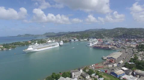 Long shot of docked ferry - St Lucia Stock Footage 61847821