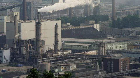 Long shot, environment, environmental, industry, pollution, industrial scene, Stock Footage 95855143