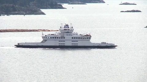 Long shot of ferry moving along water Video stock 75246034