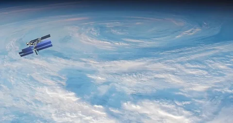 Long shot: flying parallel to the ISS, over forming tropical storm clouds Stock-Footage 120147587