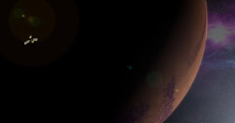 Long shot with fx: the MRO spacecraft in orbit around Mars Stock Footage 91790787