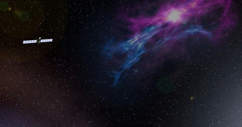 Long shot with fx: the Rosetta spacecraft travelling through empty space Stock Footage 91839283
