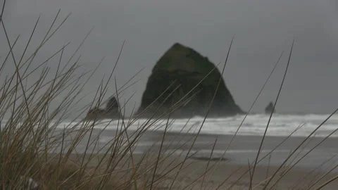 Long shot of Haystack Rock Stock-Footage 147162619