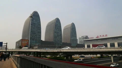 Long shot of high speed train railway station in Beijing Stock Footage 54807458