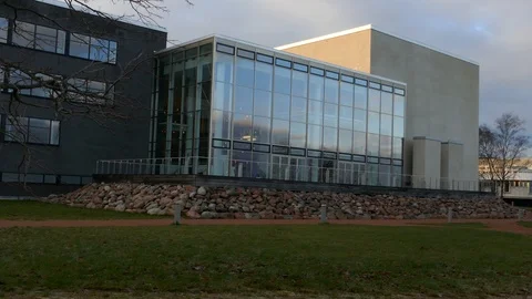 Long shot left to right pan Miramarparken library in Mariehamn aland, Finland Stock Footage 88880745