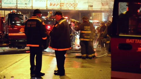 Long Shot Lots of Firemen Stock Footage 645323